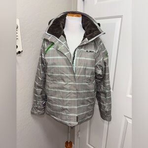 Helly Hansen Ski Snowboarding Jacket Coat Women’s Medium Brown Green Plaid